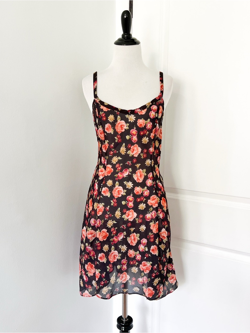 Vintage Victoria's Secret Low Back Slip Dress with Coral Rose Print - Medium